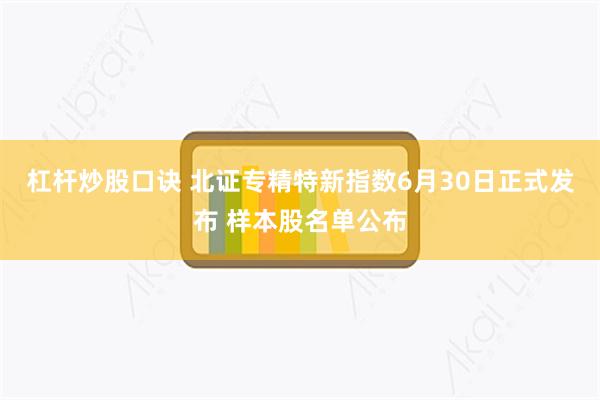 杠杆炒股口诀 北证专精特新指数6月30日正式发布 样本股名单公布
