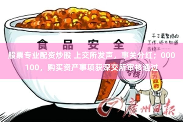 股票专业配资炒股 上交所发声，事关分红；000100，购买资产事项获深交所审核通过